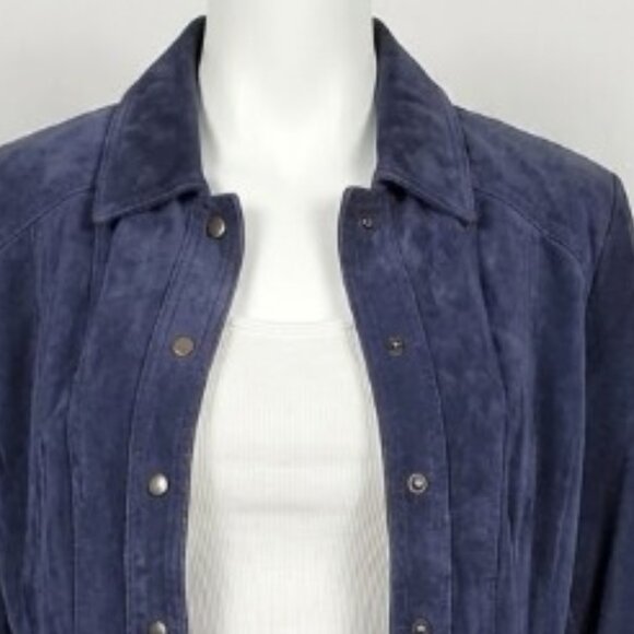 Coldwater Creek Women's Dark Navy Genuine Suede Leather Shirt Jacket XL - Picture 5 of 13